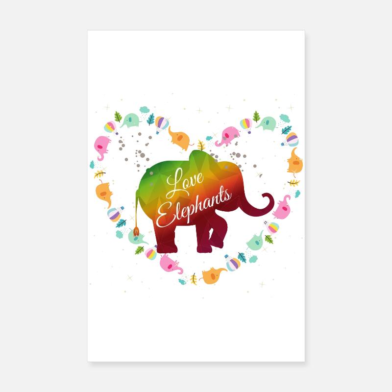 Conception du cœur d’éléphant arc-en-ciel Poster 20 x 30 cm