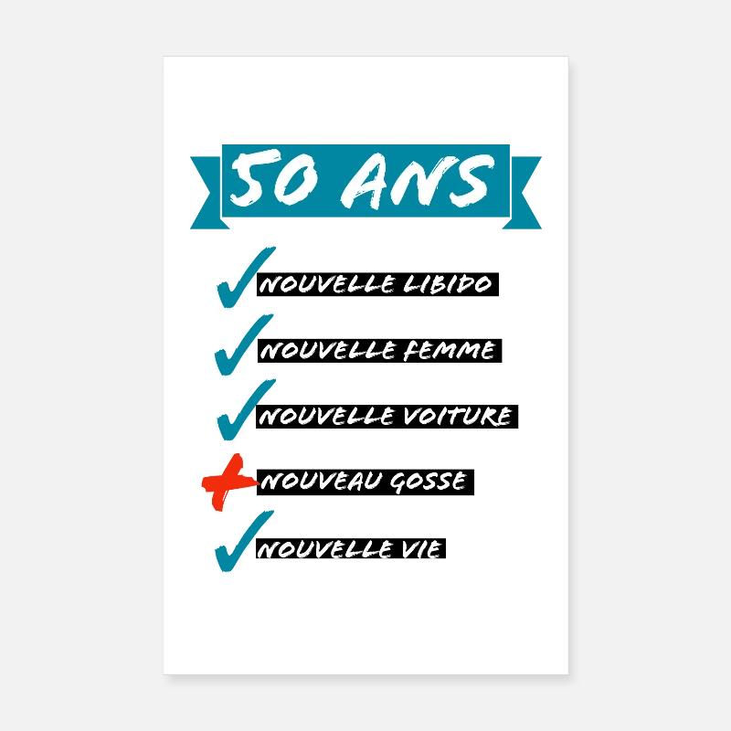 50 ans- Nouvelle libido  - Poster 20 x 30 cm - blanc