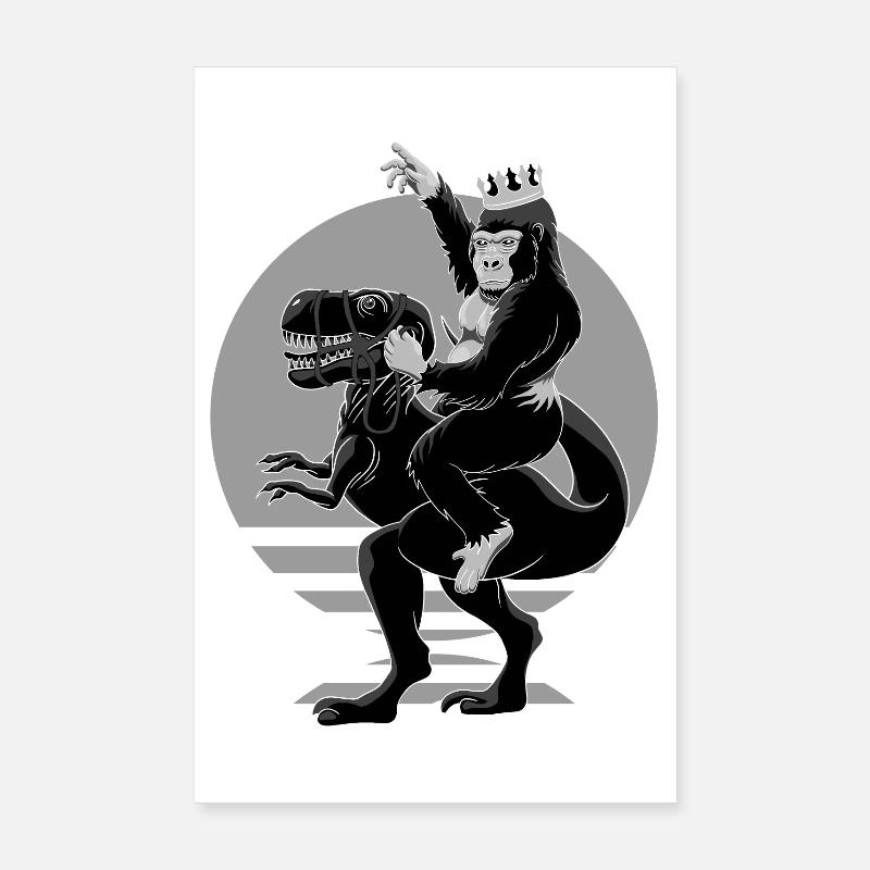 Gorilla King riding a T-Rex like Napoleon Poster 8" x 12" (20x30 cm)