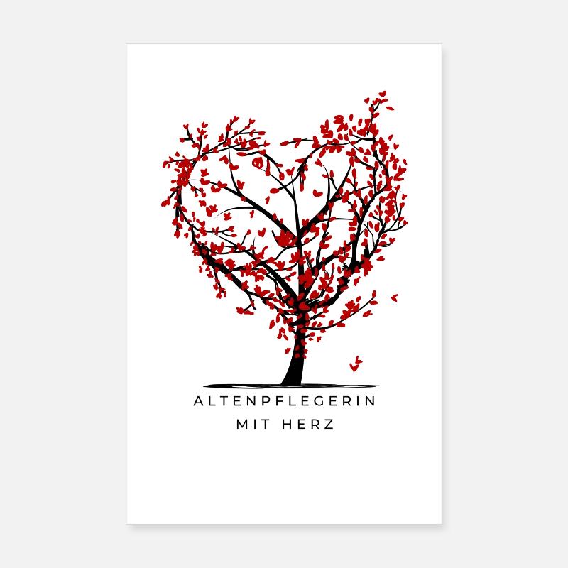 Altenpflegerin mit Herz Baum Herzen Pflege Blätter - Poster 20x30 cm - Weiß