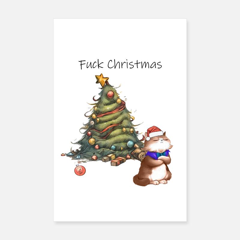 Arbre de Noël irrévérencieux avec chat Père Noël Poster 20 x 30 cm
