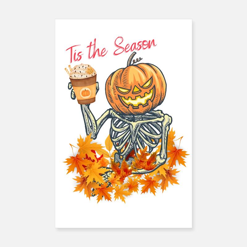 Autumn Pumpkin Skeleton Toast - Poster 20x30 cm - Weiß