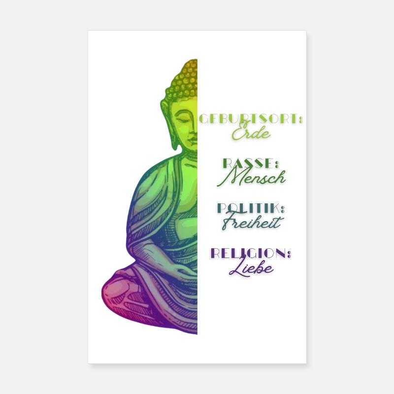 Palette de couleurs Bouddha Terre Amour Liberté - Poster 20 x 30 cm - blanc