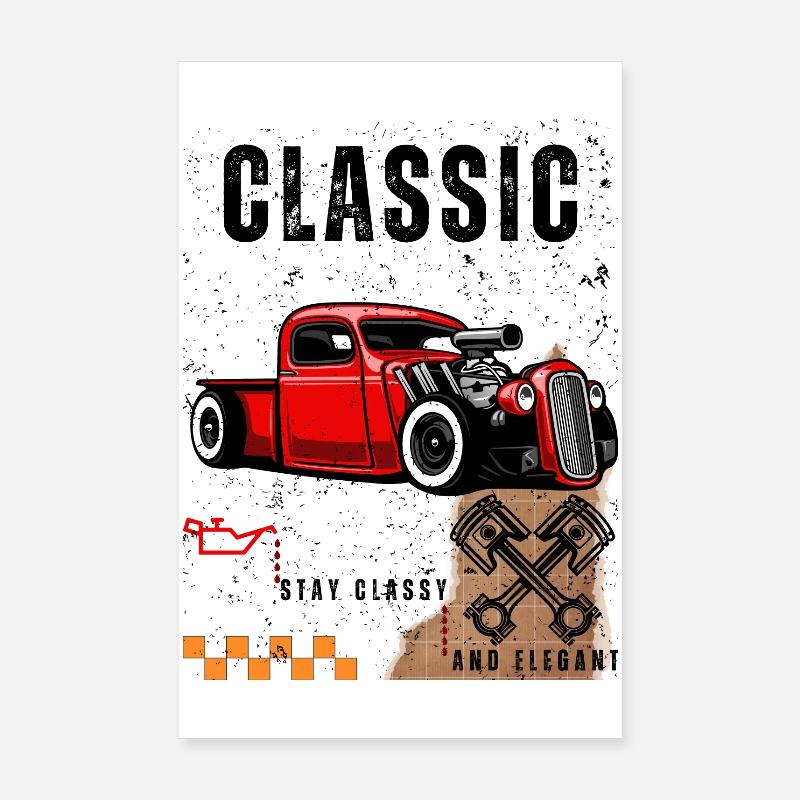 Vintage Red Hot Rod avec Art du piston Poster 20 x 30 cm