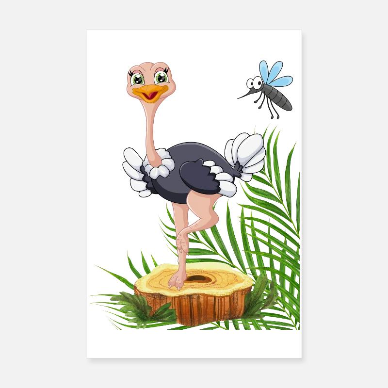 Skurriler Storch mit Fliege und Naturelementen Poster 20x30 cm