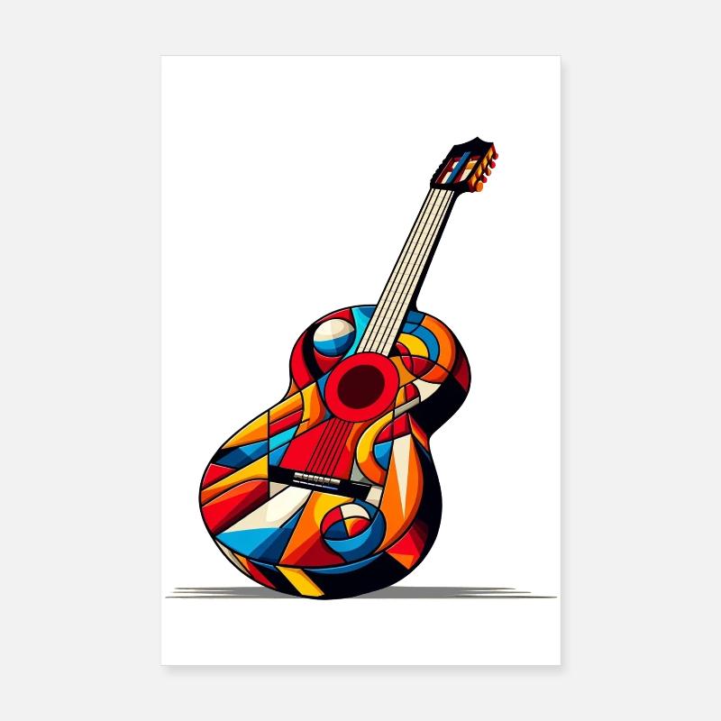 Multicolored Cubist Style Classical Guitar Poster 8" x 12" (20x30 cm)