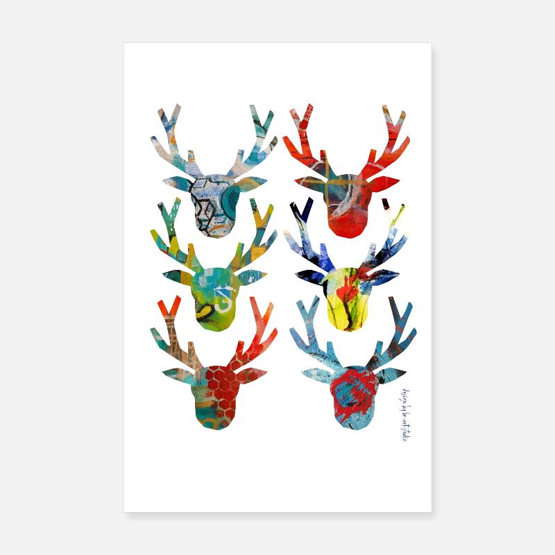 Abstrakte farbige Hirschköpfe Poster 20x30 cm