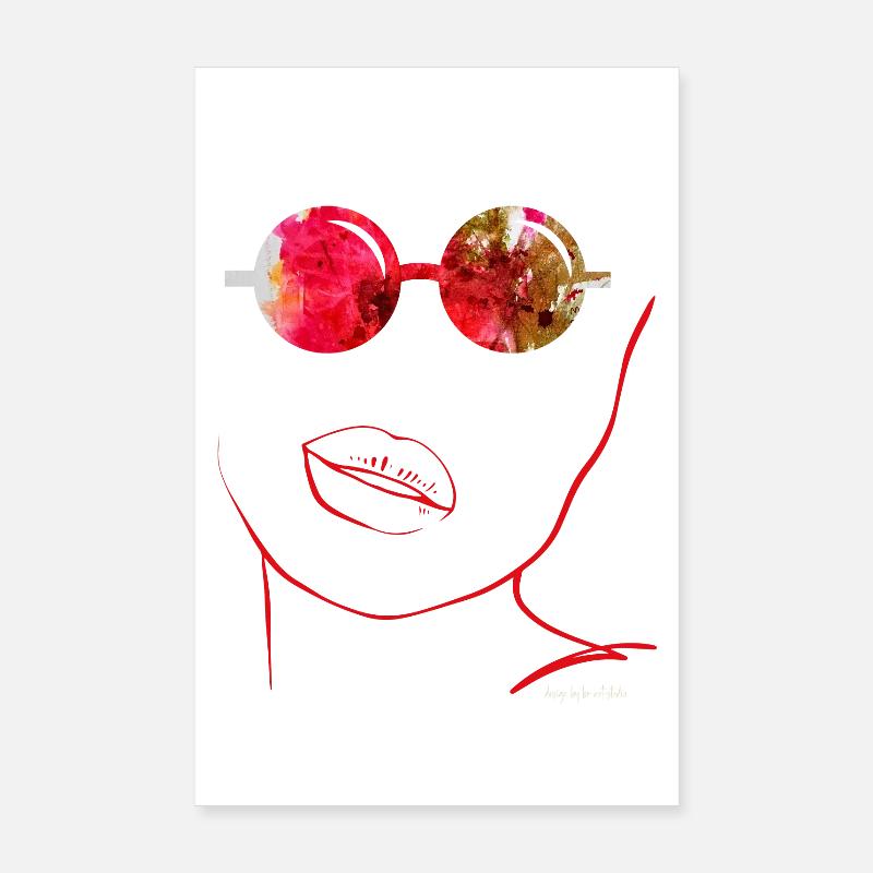 Abstrakte Kunst mit Sonnenbrille und roten Lippen - Poster 20x30 cm - Weiß