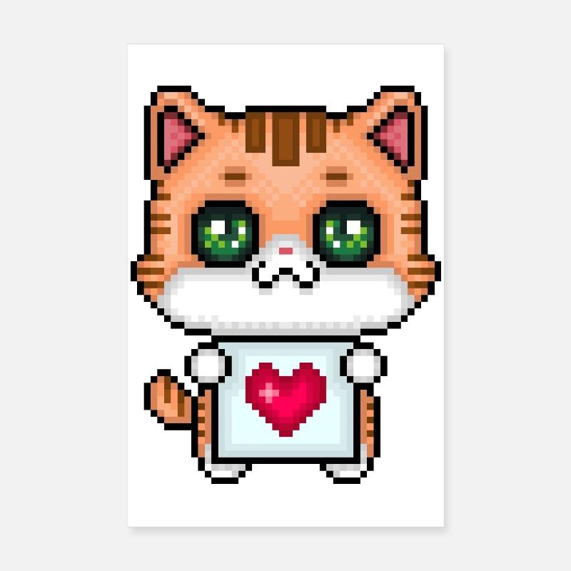 Chaton aimant les pixels - Poster 20 x 30 cm - blanc