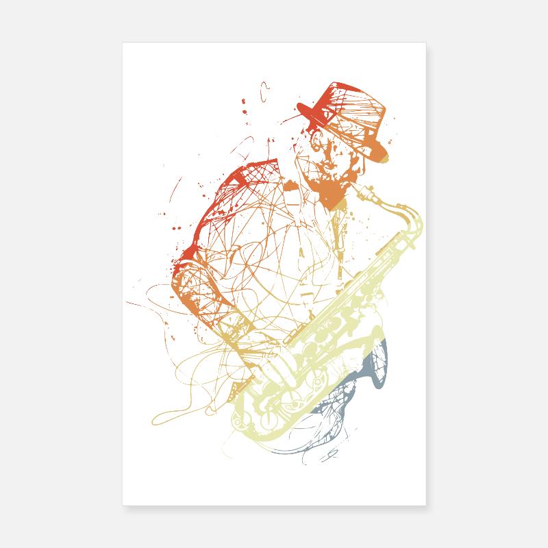 Dessin de saxophone rétro Poster 20 x 30 cm