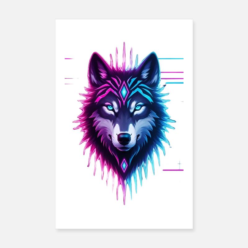 Neon Wolf Crystal Crown Poster 8" x 12" (20x30 cm)