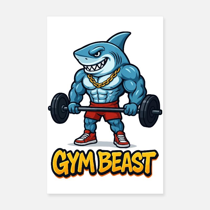 Shark Muscles Comic Bodybuilder Poster 8" x 12" (20x30 cm)