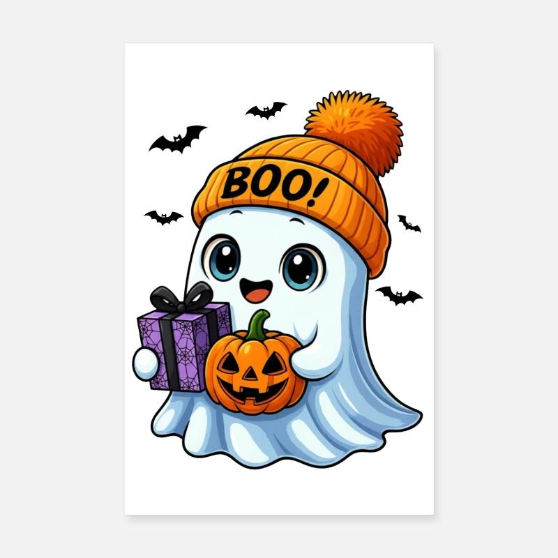 Fantôme d’Halloween mignon avec citrouille Poster 20 x 30 cm
