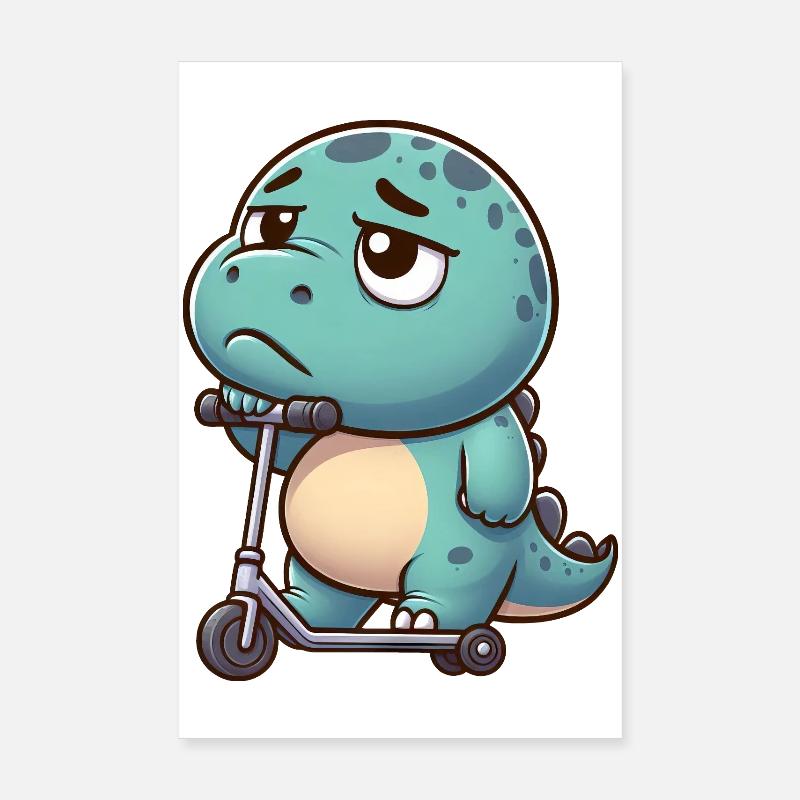 Süßer Dino Trex Roller Cartoon Langeweile  Poster 20x30 cm