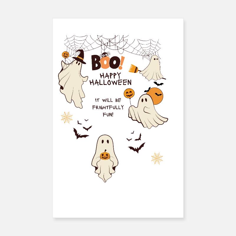 Fantômes effroyablement amusants - Dessin animé mignon d’Halloween Poster 20 x 30 cm