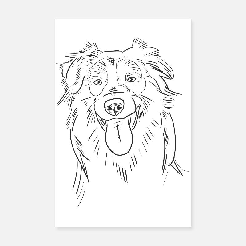 Funny Australian Shepherd Aussie Sketch Line Art  Poster 8" x 12" (20x30 cm)