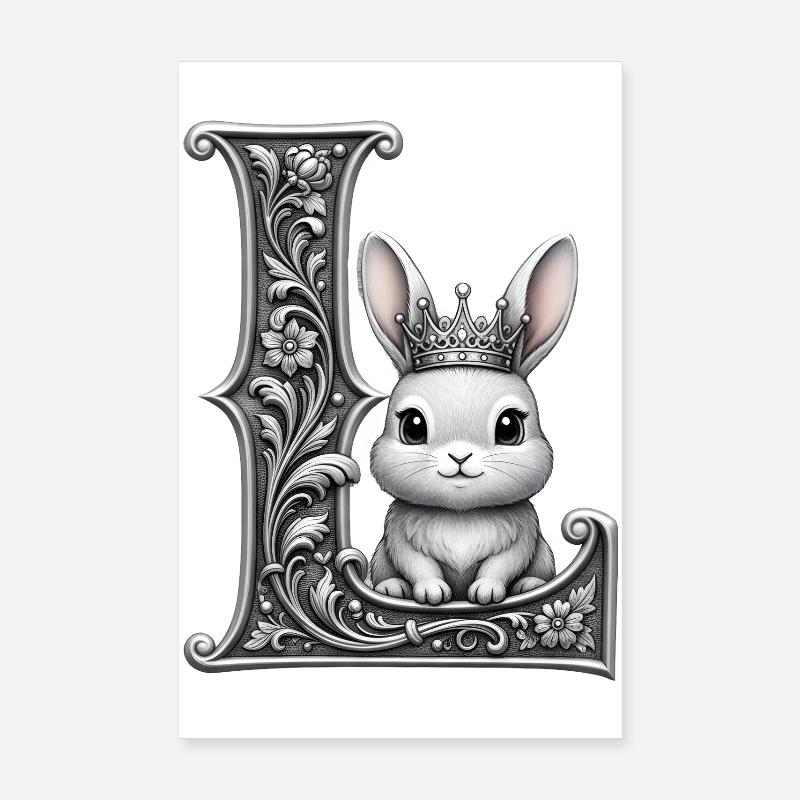 The Letter L adorned crowned rabbit Poster 8" x 12" (20x30 cm)