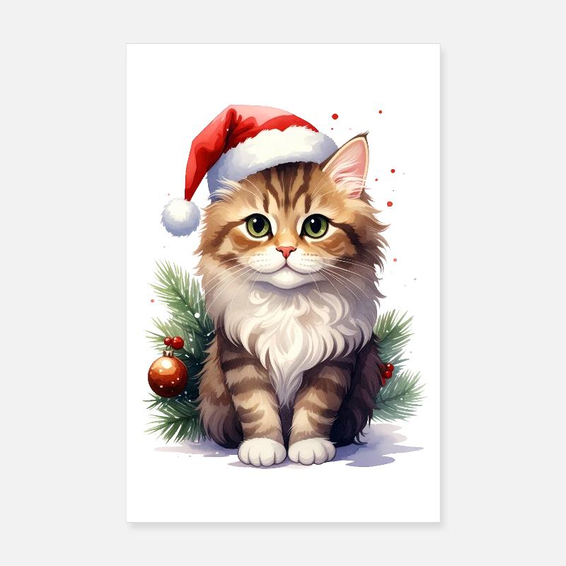 Chat comme Père Noël à Noël Poster 20 x 30 cm