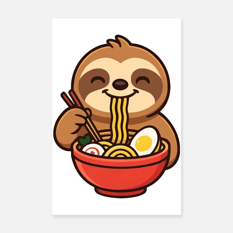 Cute Sloth Cartoon with Noodles Ramen Minimalist Poster 8" x 12" (20x30 cm)