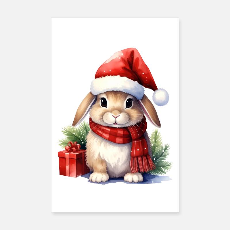 Lapin de Noël avec chapeau Poster 20 x 30 cm