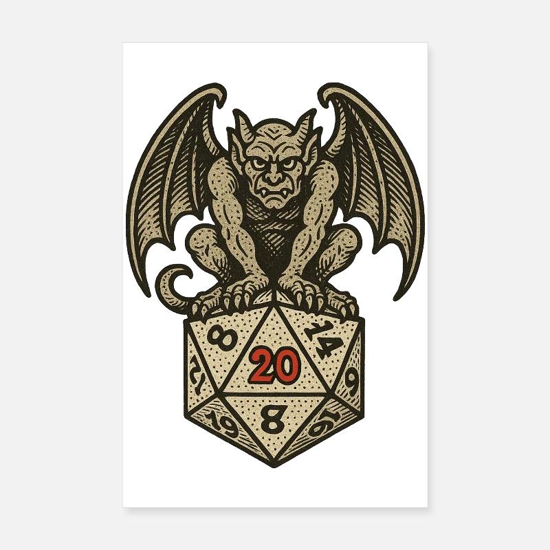 Gargoyle auf einem W20-Würfelbogen Poster 20x30 cm