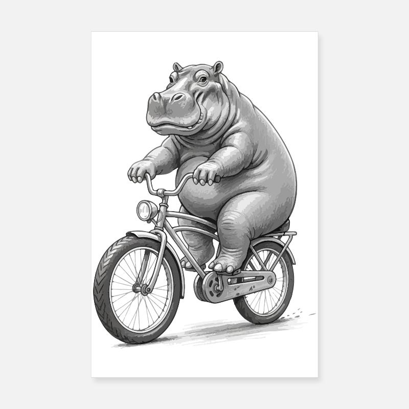 Hippopotame à vélo Poster 20 x 30 cm
