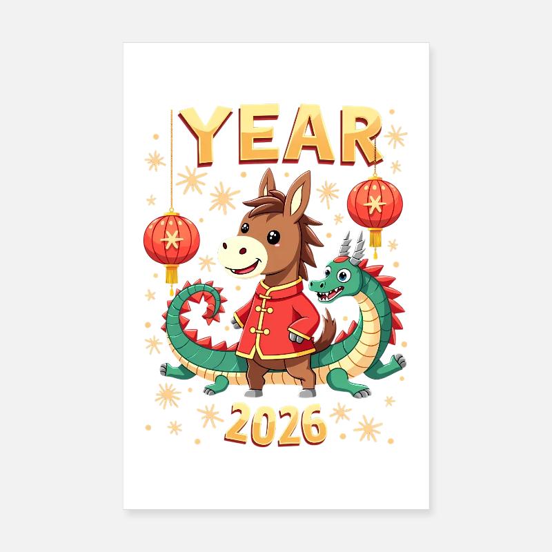Nouvel An chinois du cheval 2026 Poster 20 x 30 cm