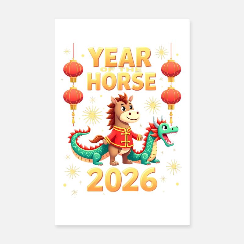 Nouvel An chinois du cheval 2026 Poster 20 x 30 cm