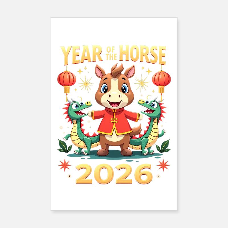 Nouvel An chinois du cheval 2026 Poster 20 x 30 cm