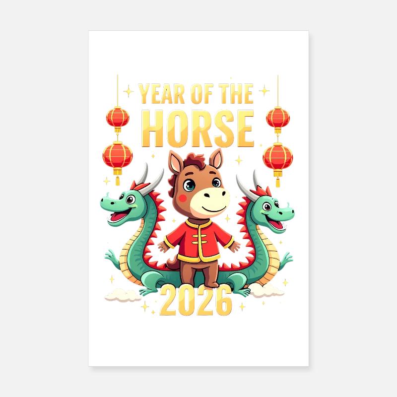 Nouvel An chinois du cheval 2026 Poster 20 x 30 cm