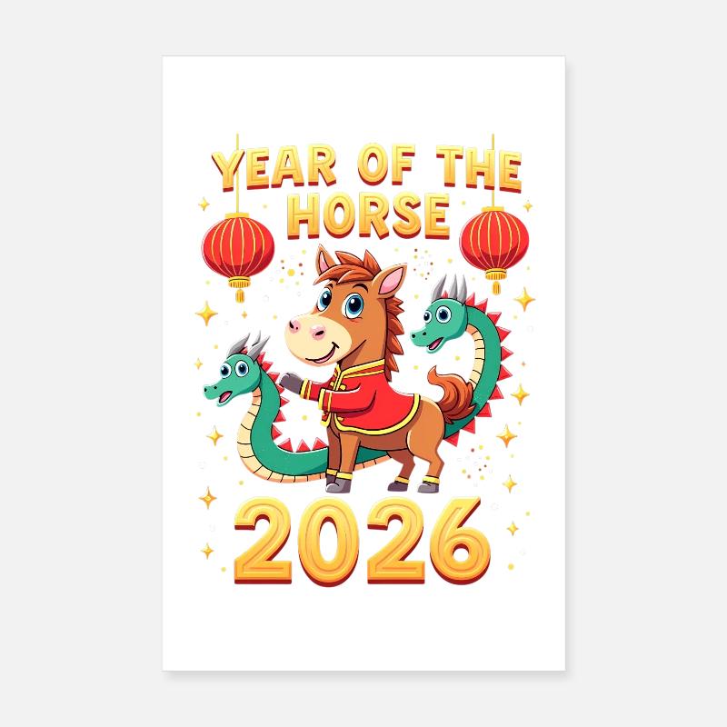Nouvel An chinois du cheval 2026 Poster 20 x 30 cm