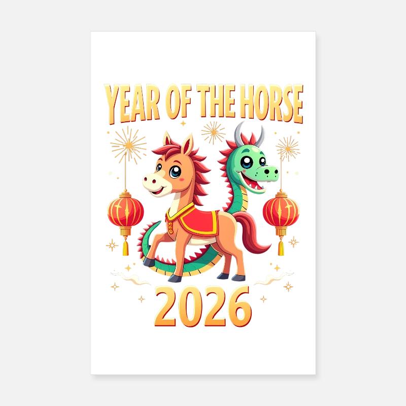 Nouvel An chinois du cheval 2026 Poster 20 x 30 cm