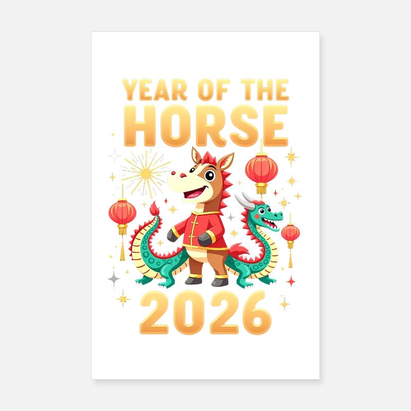 Nouvel An chinois du cheval 2026 Poster 20 x 30 cm