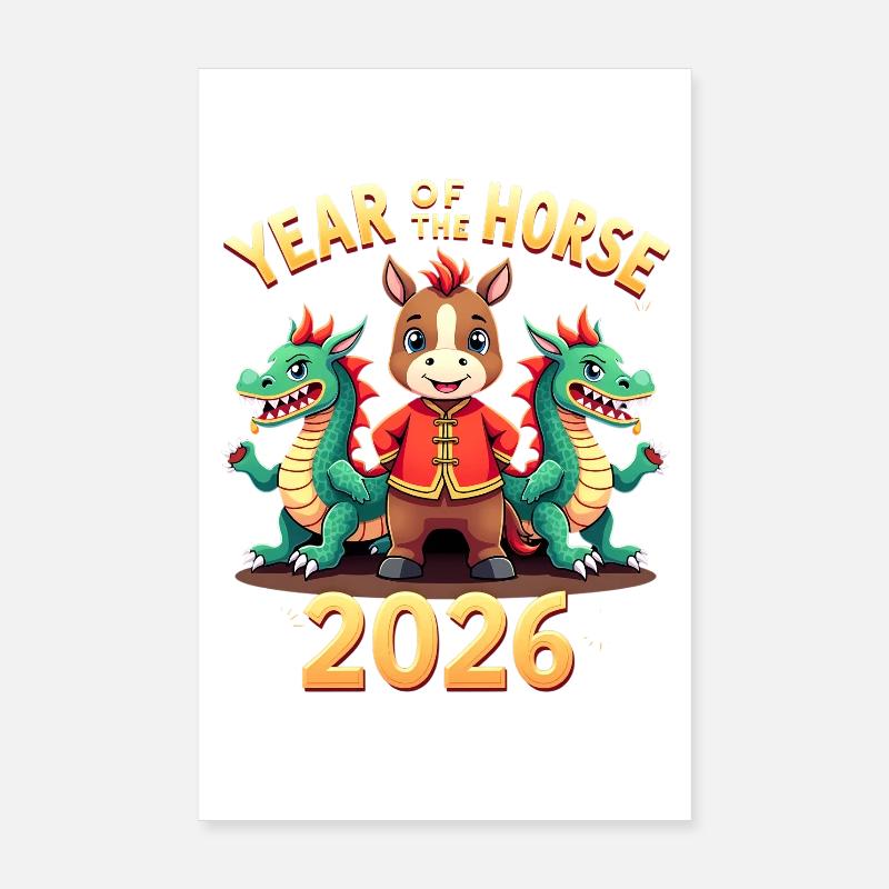 Nouvel An chinois du cheval 2026 Poster 20 x 30 cm