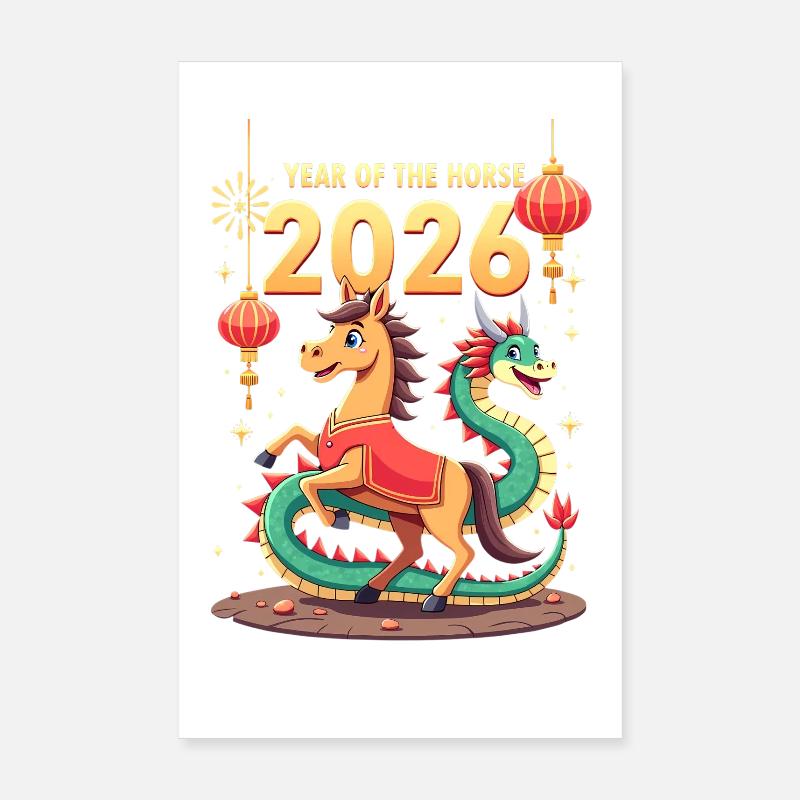 Nouvel An chinois du cheval 2026 Poster 20 x 30 cm