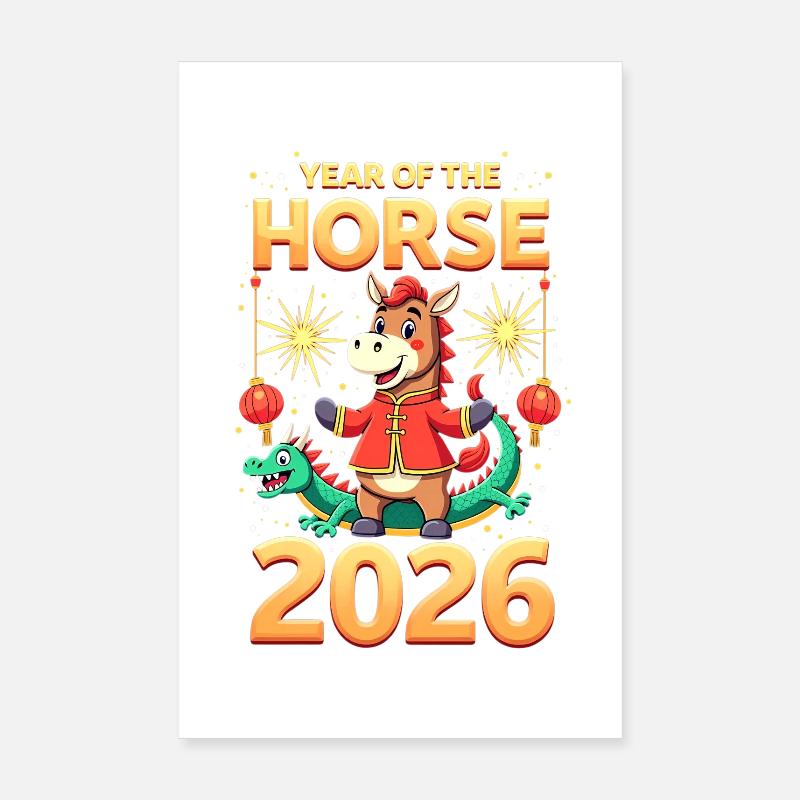 Nouvel An chinois du cheval 2026 Poster 20 x 30 cm