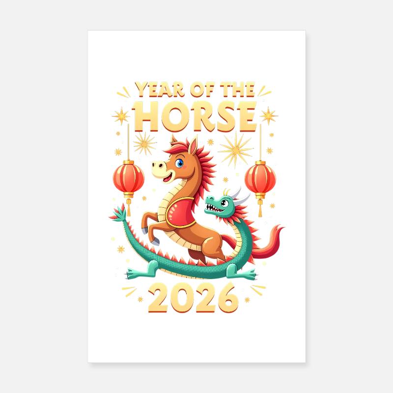 Nouvel An chinois du cheval 2026 Poster 20 x 30 cm