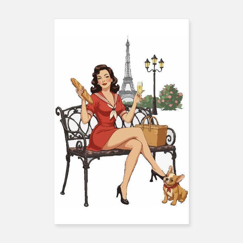 Paris Pin-up on Bench Poster 8" x 12" (20x30 cm)