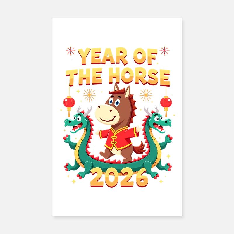 Nouvel An chinois du cheval 2026 Poster 20 x 30 cm