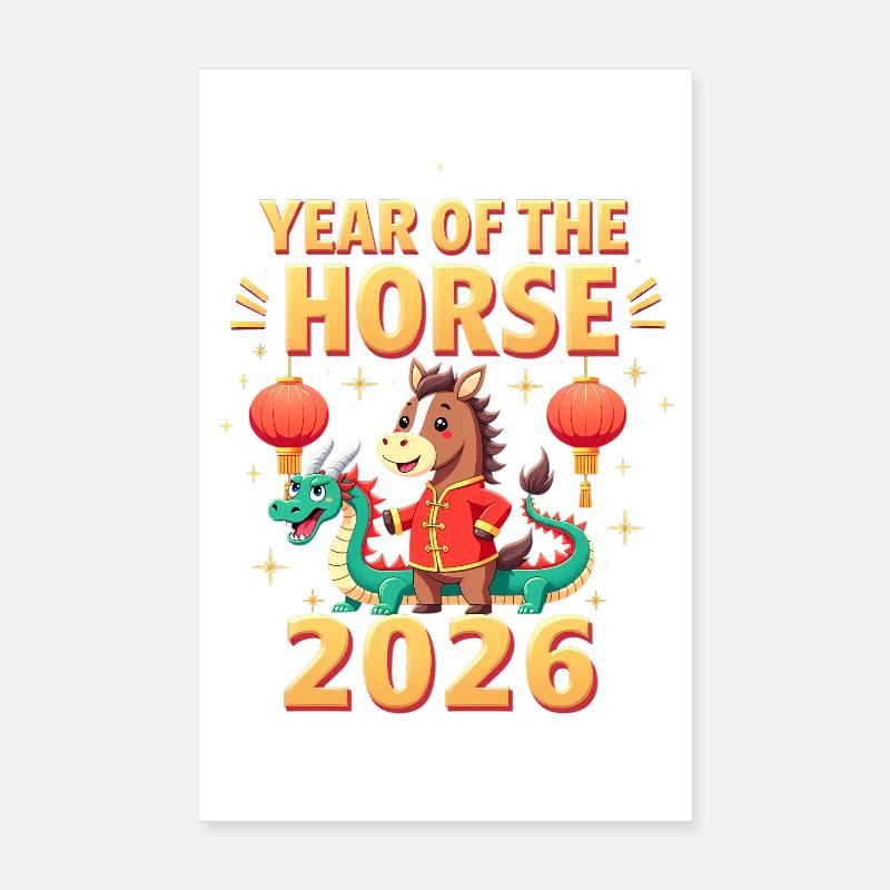 Nouvel An chinois du cheval 2026 Poster 20 x 30 cm