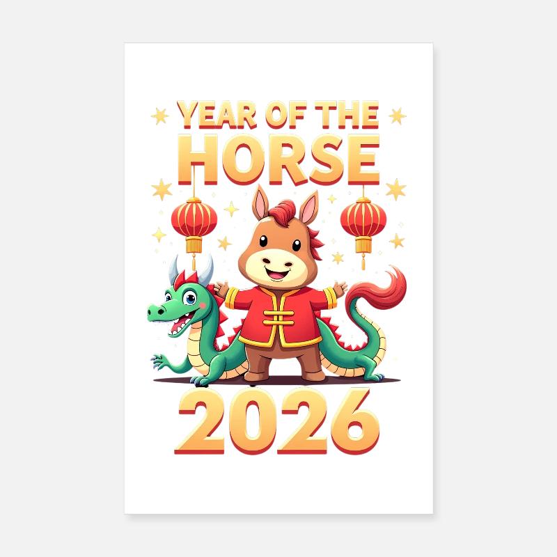 Nouvel An chinois du cheval 2026 Poster 20 x 30 cm