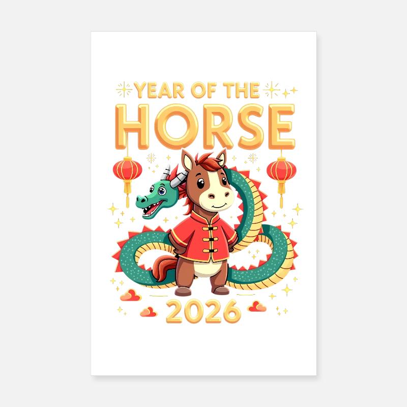 Nouvel An chinois du cheval 2026 Poster 20 x 30 cm