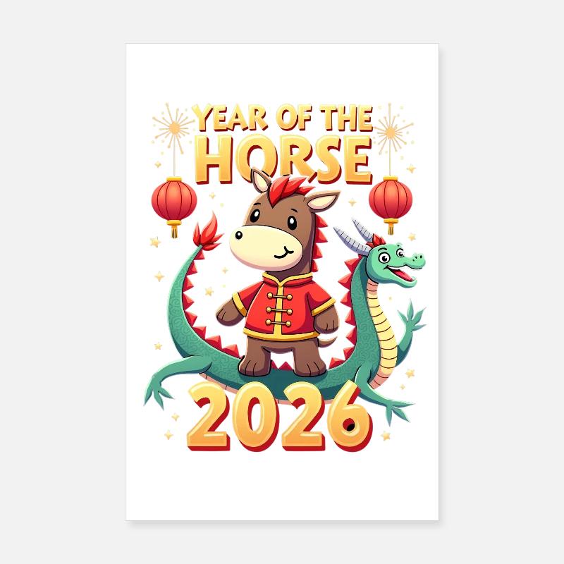 Nouvel An chinois du cheval 2026 Poster 20 x 30 cm