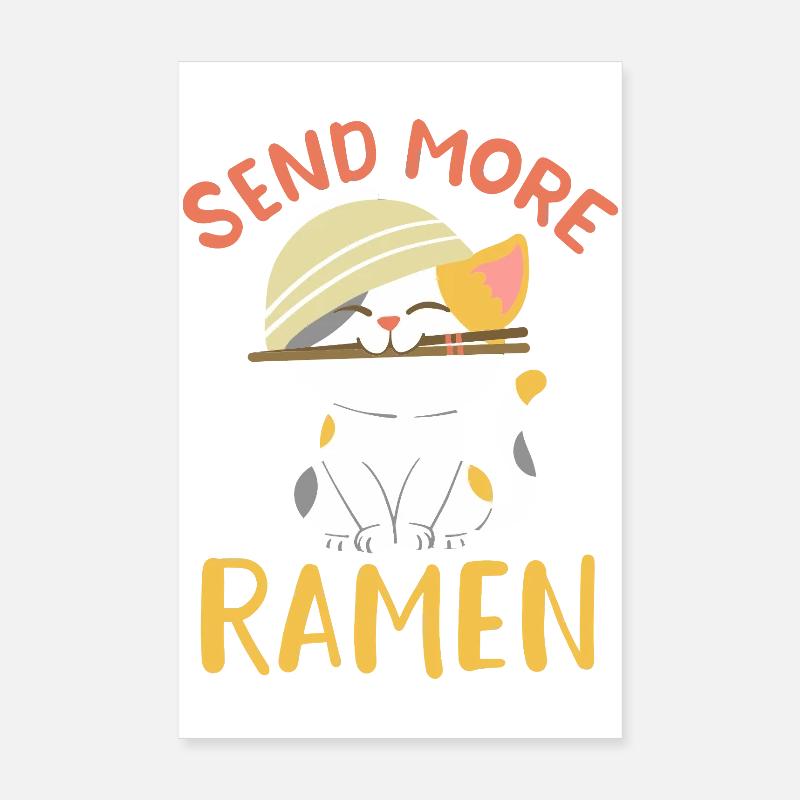 Envoyez plus de ramen Mignonne Art de nouilles Kawaii Chat Poster 20 x 30 cm