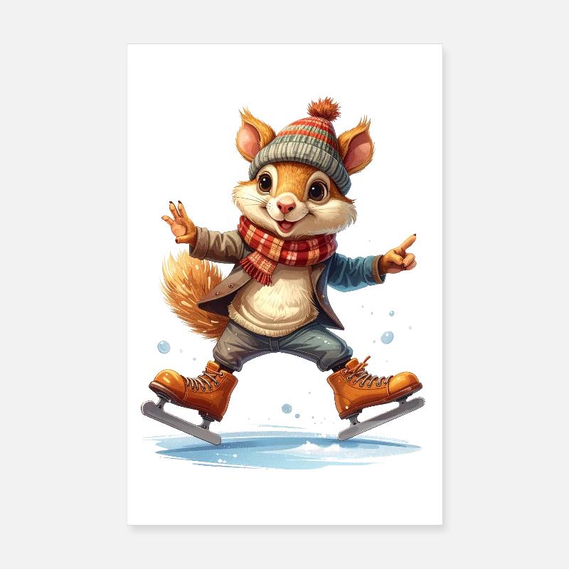 Un écureuil va patiner sur glace Poster 20 x 30 cm