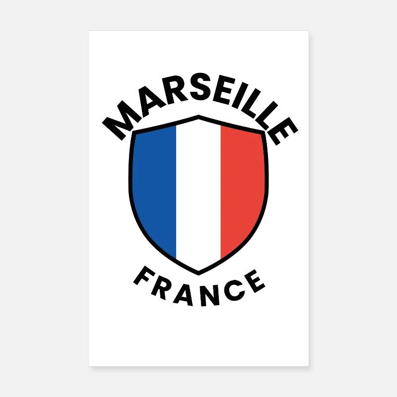 Marseille Flag Shield Poster 8" x 12" (20x30 cm)