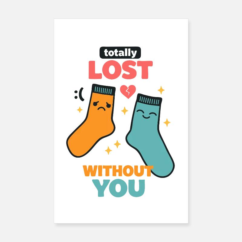 Lost Without You Socken Doodle Statement Liebe Poster 20x30 cm
