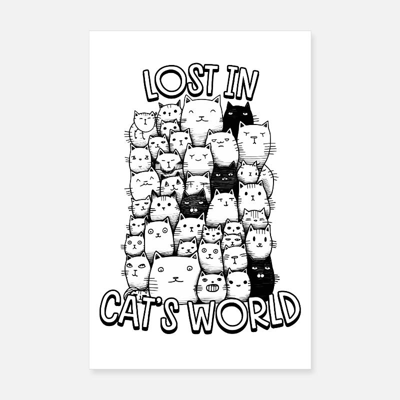 Perdu dans le monde de Chat Poster 20 x 30 cm