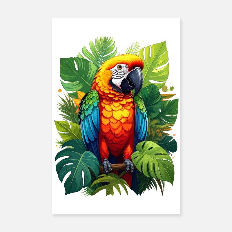 Papagei im Dschungel - Poster 20x30 cm - Weiß