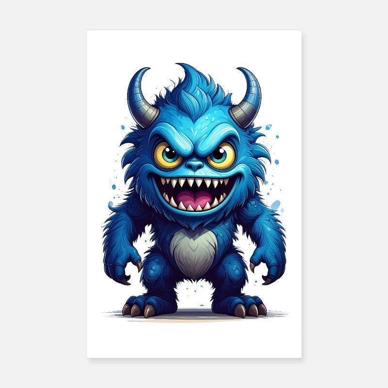 Un monstre bleu effrayant Poster 20 x 30 cm